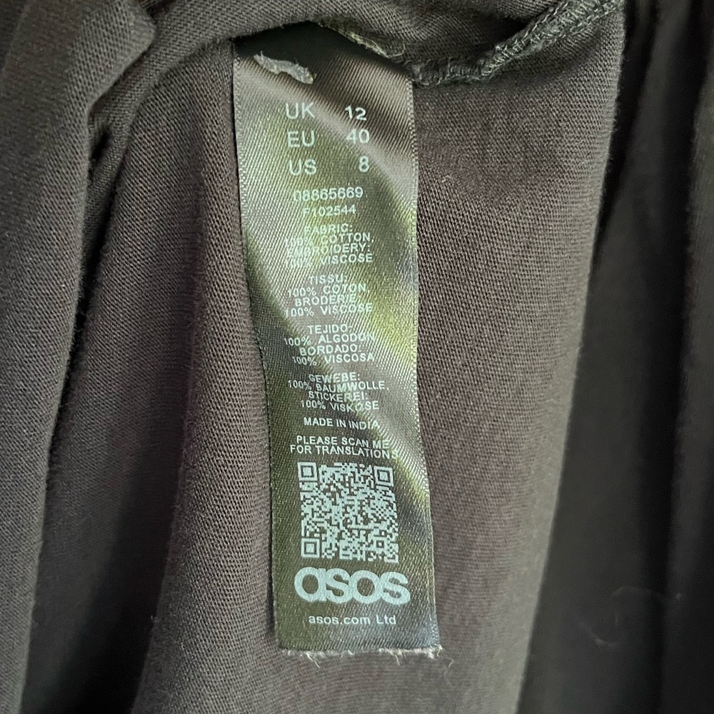 ASOS Black Long Sleeve Dress with Floral Embroidery size 8 - Picture 6 of 8